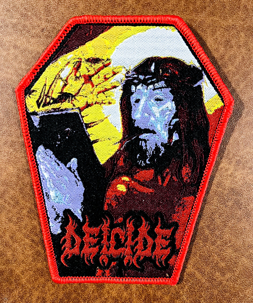 DEICIDE, SEW ON RED BORDER WOVEN PATCH