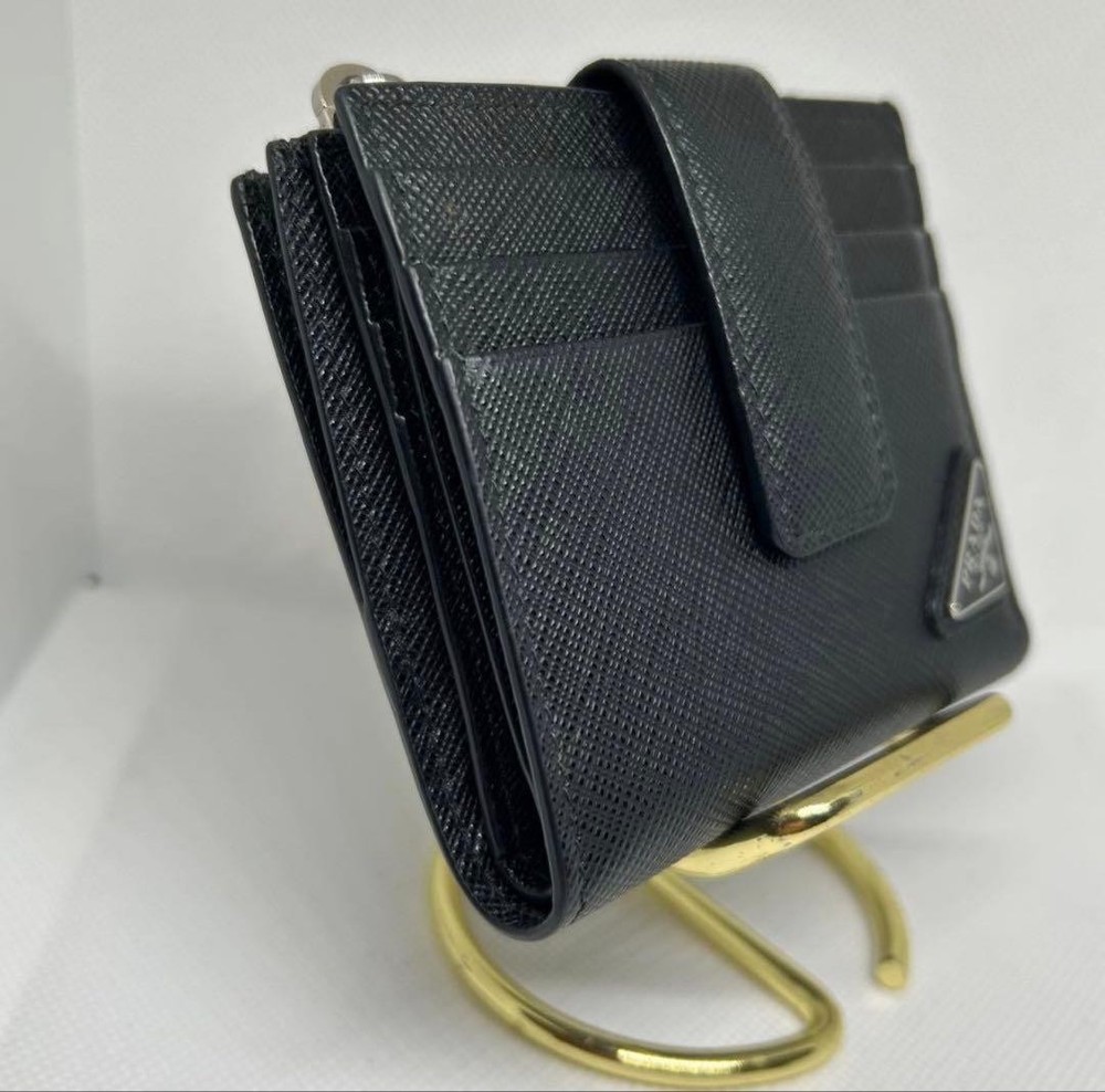 Prada Two-Fold Wallet Saffiano Leather Triangle Logo Black
