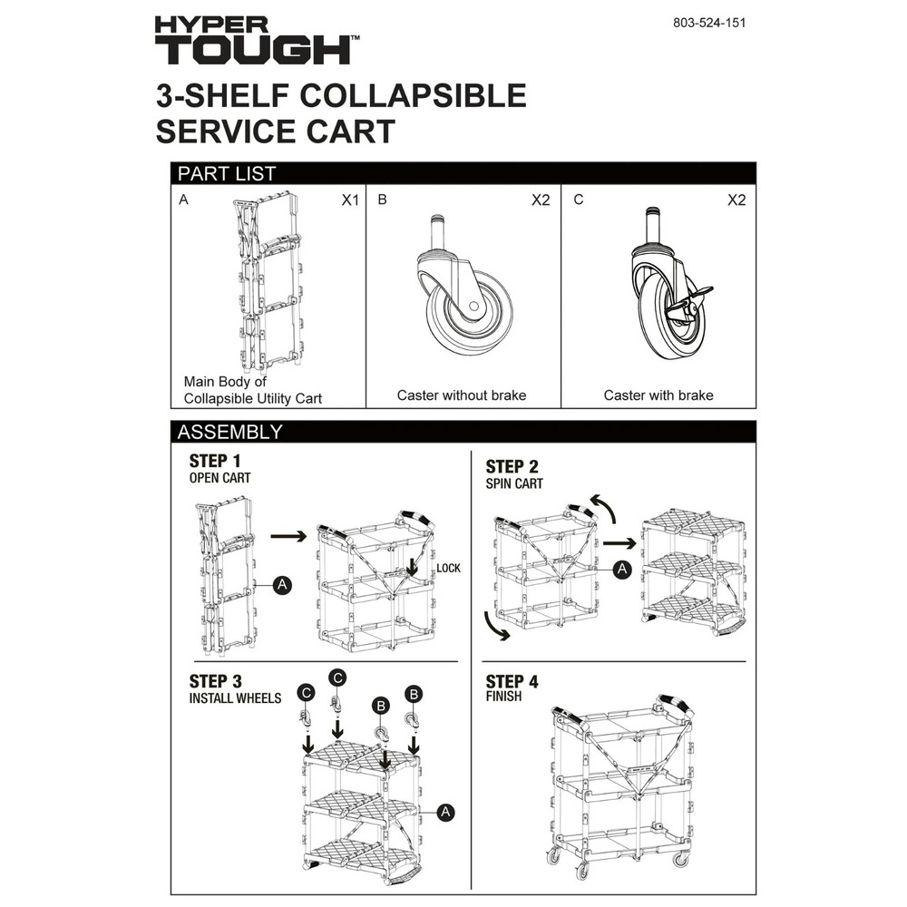 Hyper Tough Hyper Stack New Foldable Collapsible Utility Cart, Black