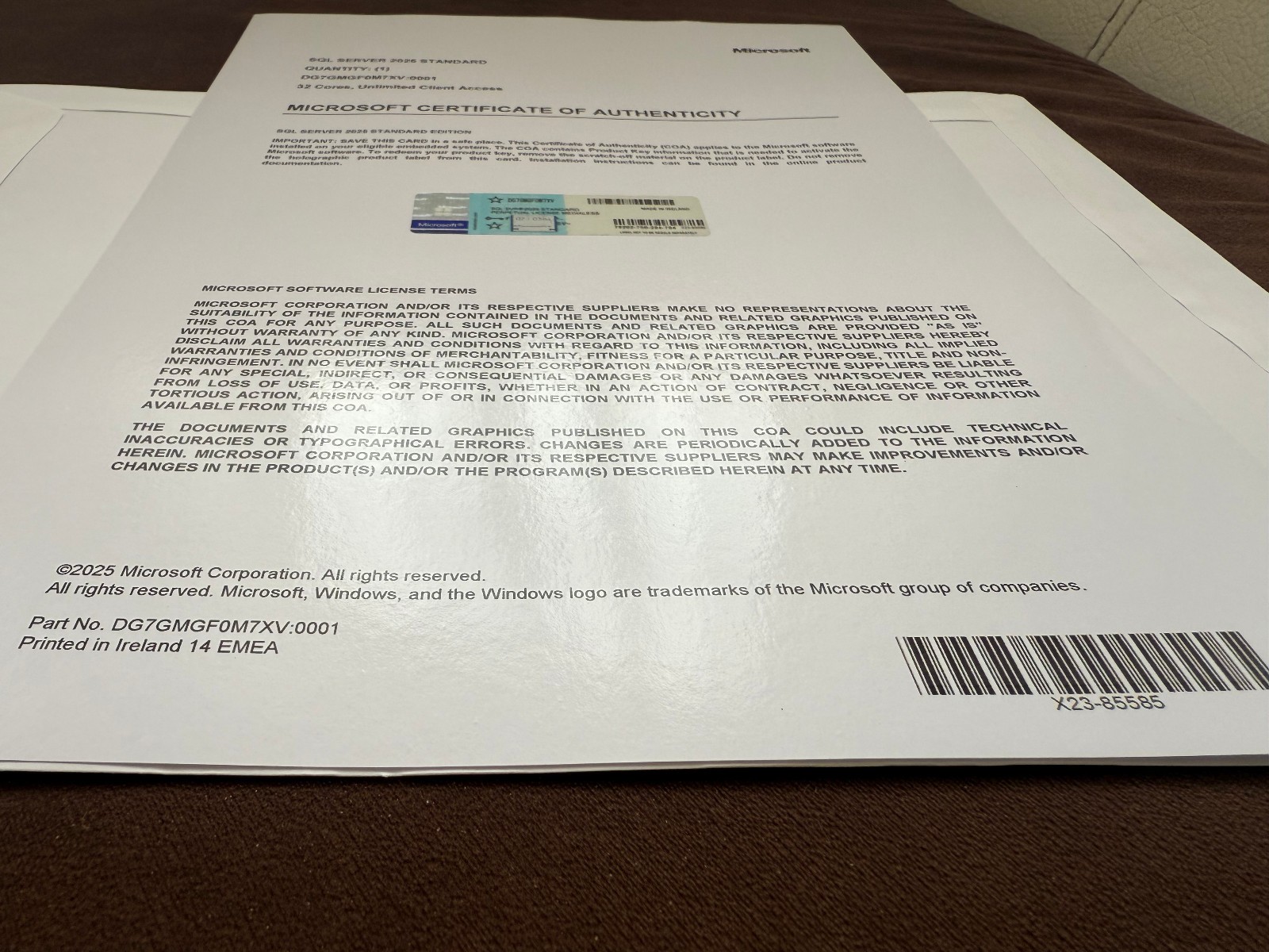 Microsoft SQL Server 2025 Standard 32 Core Unlimited User CALs CoA Authentic