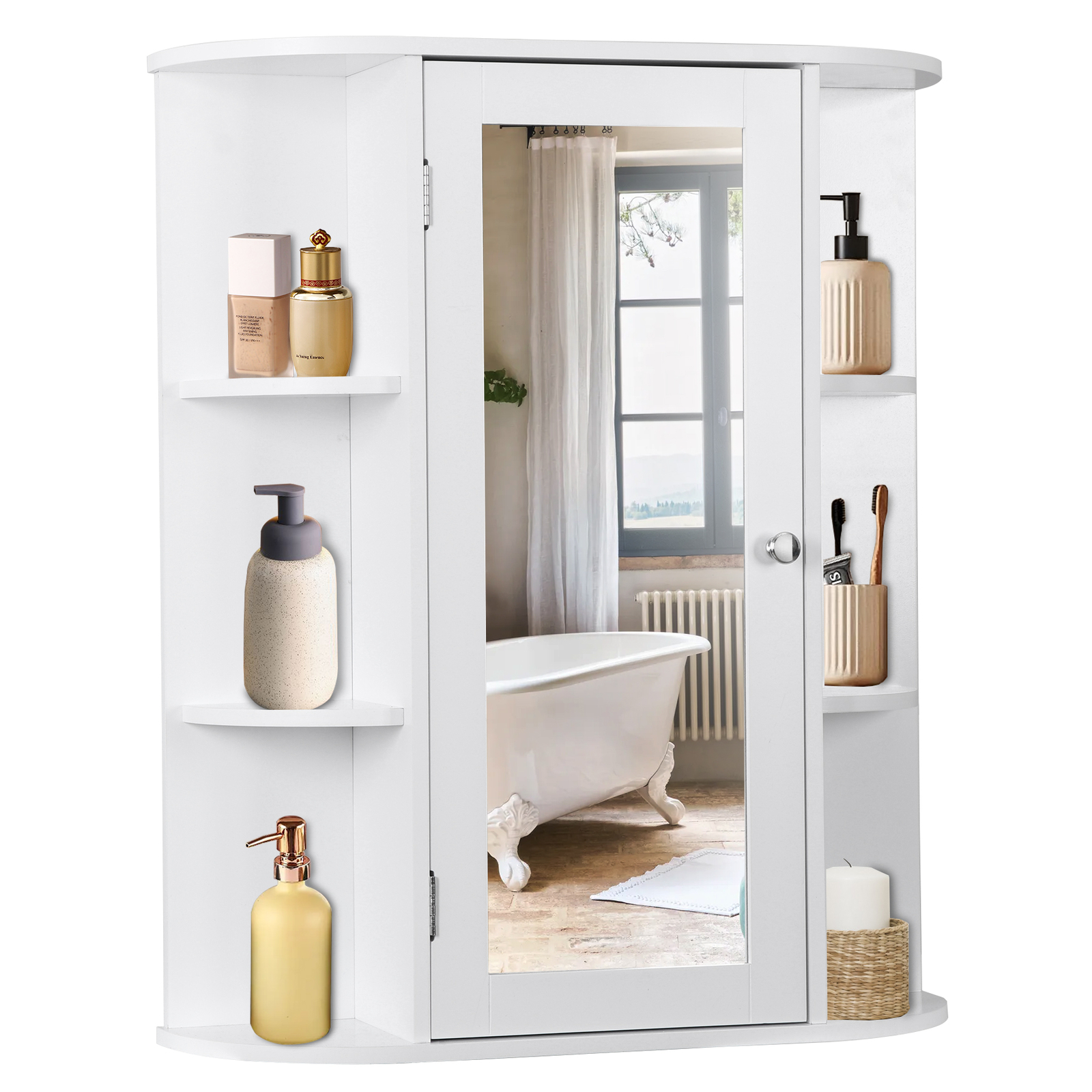 Bathroom Cabinet Single Door Wall Mount Medicine Cabinet with Mirror Shelf