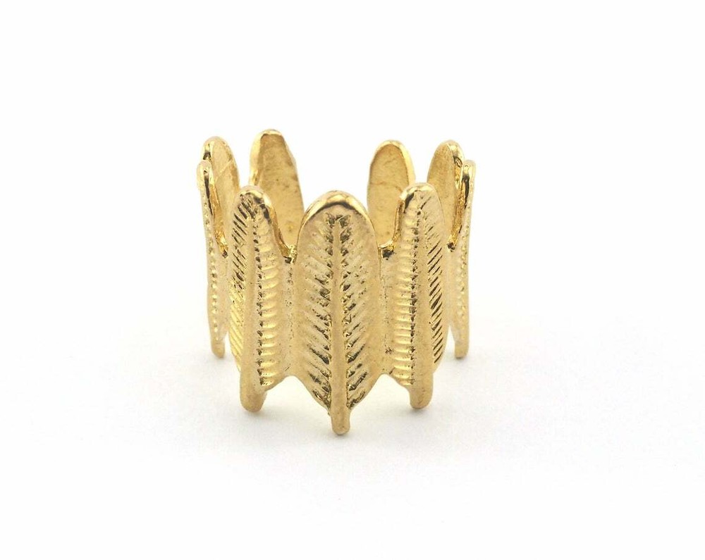 Feather Adjustable Ring Raw brass (18.5mm 8.5US inner size - Adjustable ) 3213