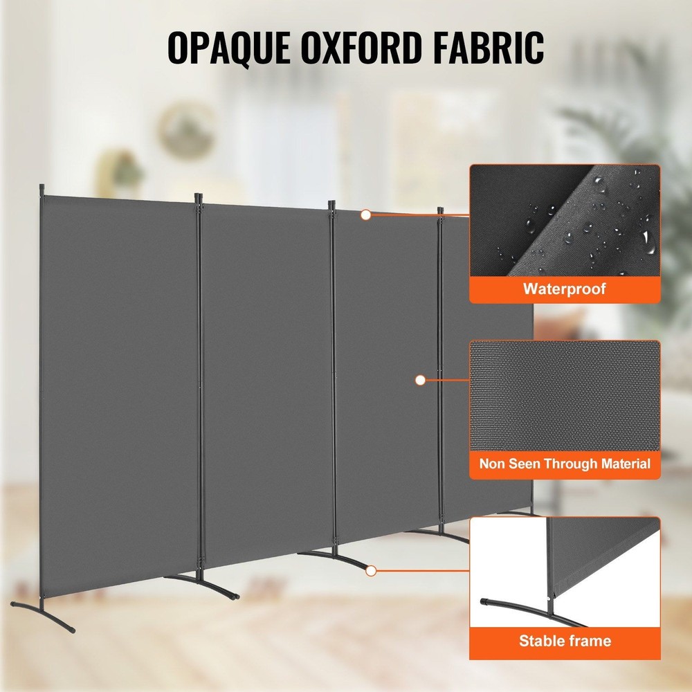 Home Office Room Divider 4 Panel 3464x1840mm Quick Setup Frame Grey