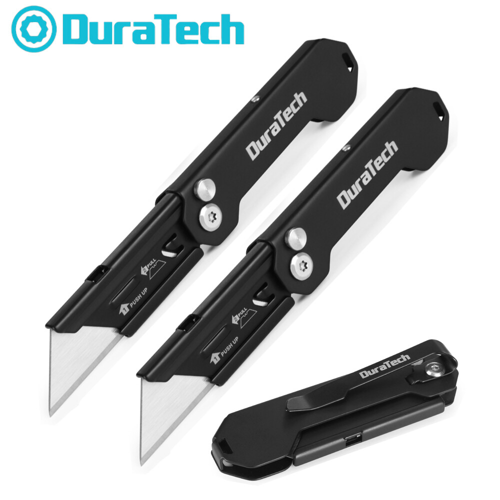 DURATECH Folding Pocket Utility Knife Set 2-Pack Stone Washed Quick Change Blade