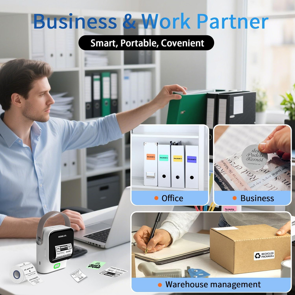 Bluetooth Label Maker Machine with Tape, Thermal Label Printer for Office, Small