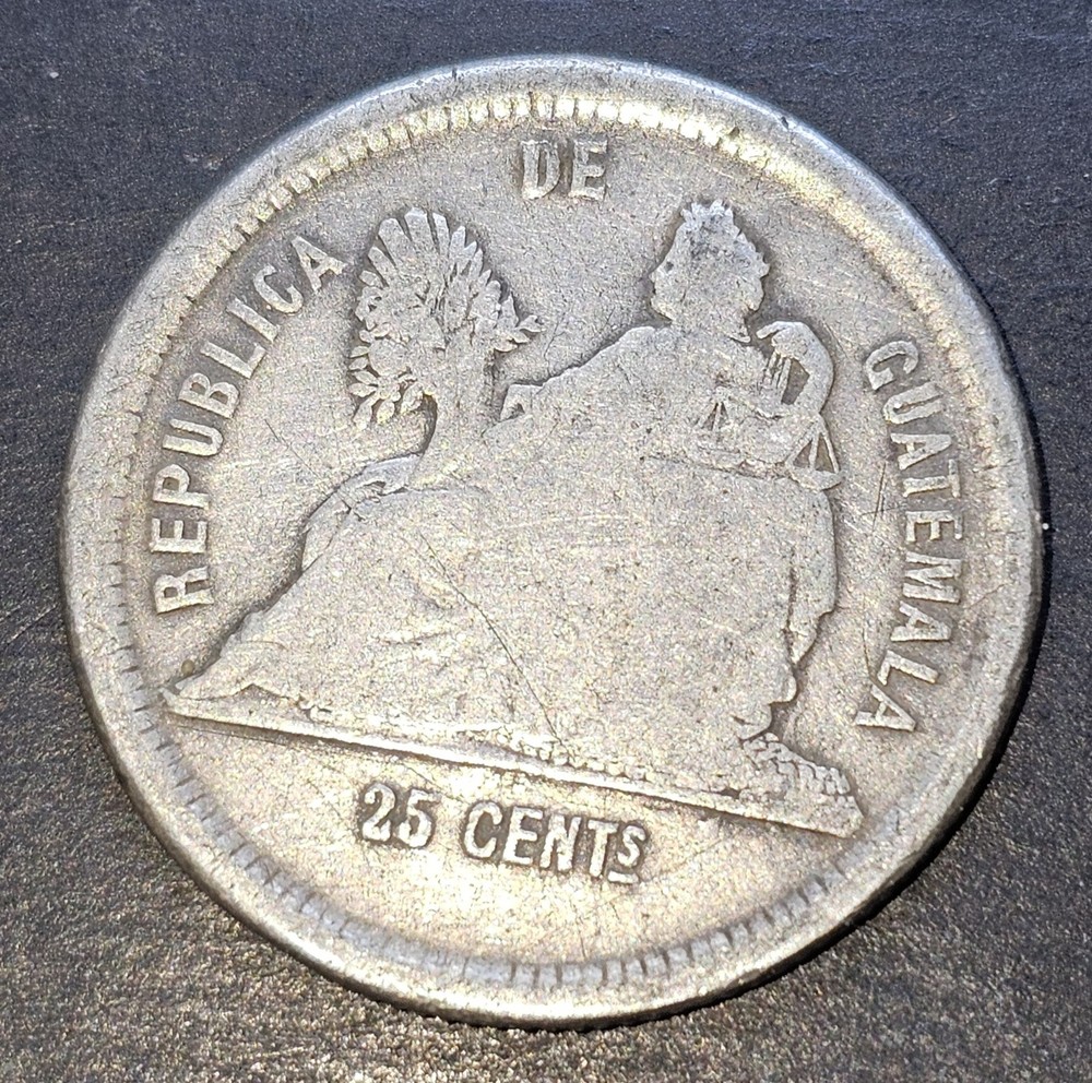 1881 E Guatemala 25 Centavos Silver Coin