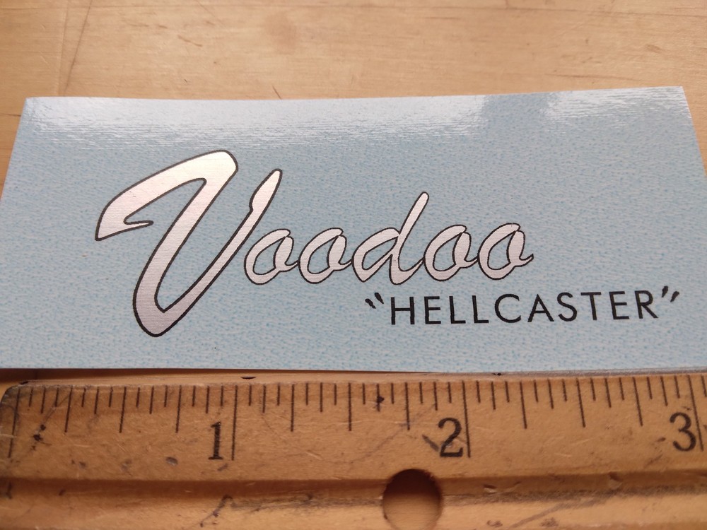 Voodoo HELLCASTER Guitar Waterslide Decal, Metallic Silver ink, Premium decal
