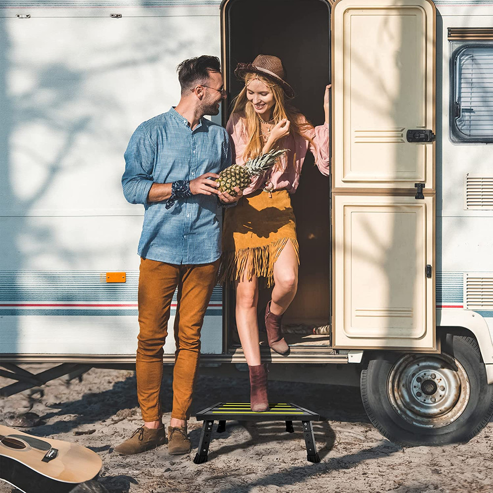 Adjustable Height Aluminum RV Step Stable Foldable Platform Step Stool...