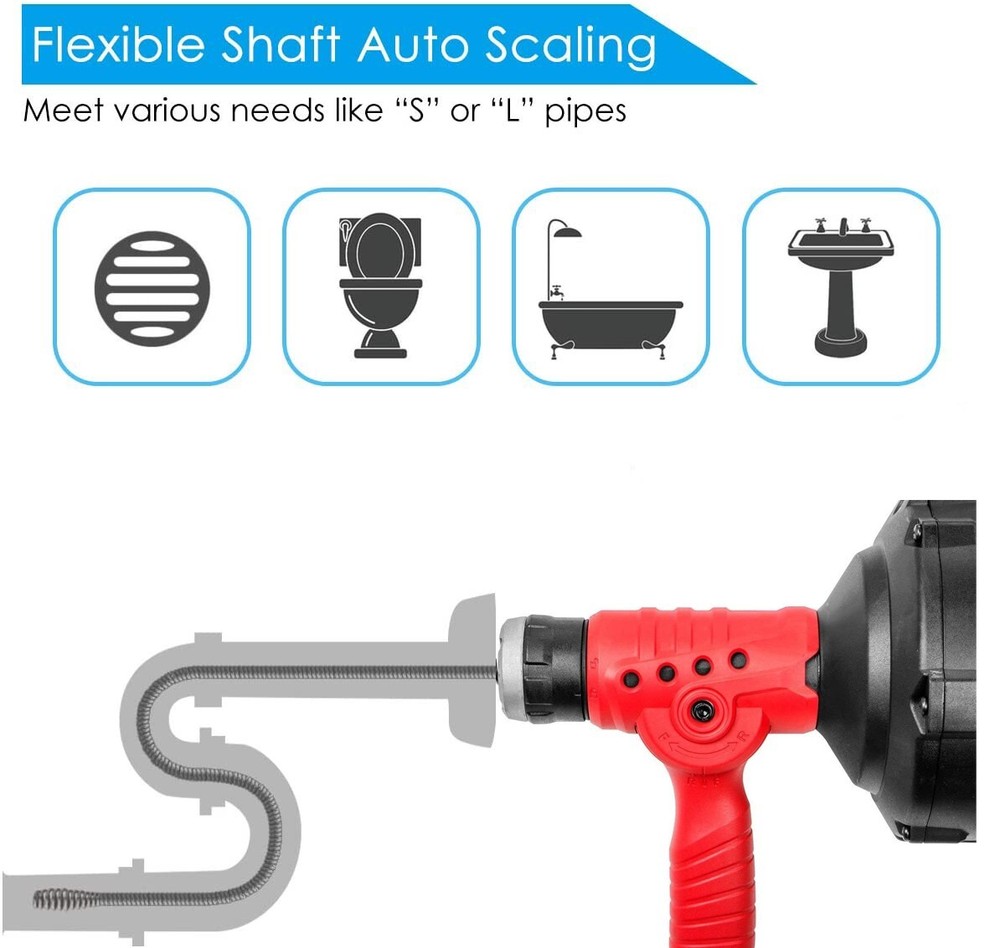 Electric Drain Auger Auto-feed Drain Cleaning with 25 Ft/7m Replaceable Cable