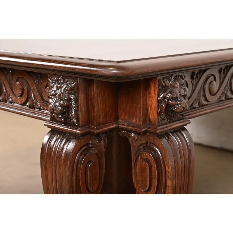 R. J. Horner Style Victorian Carved Oak Extension Dining Table, Newly Refinished