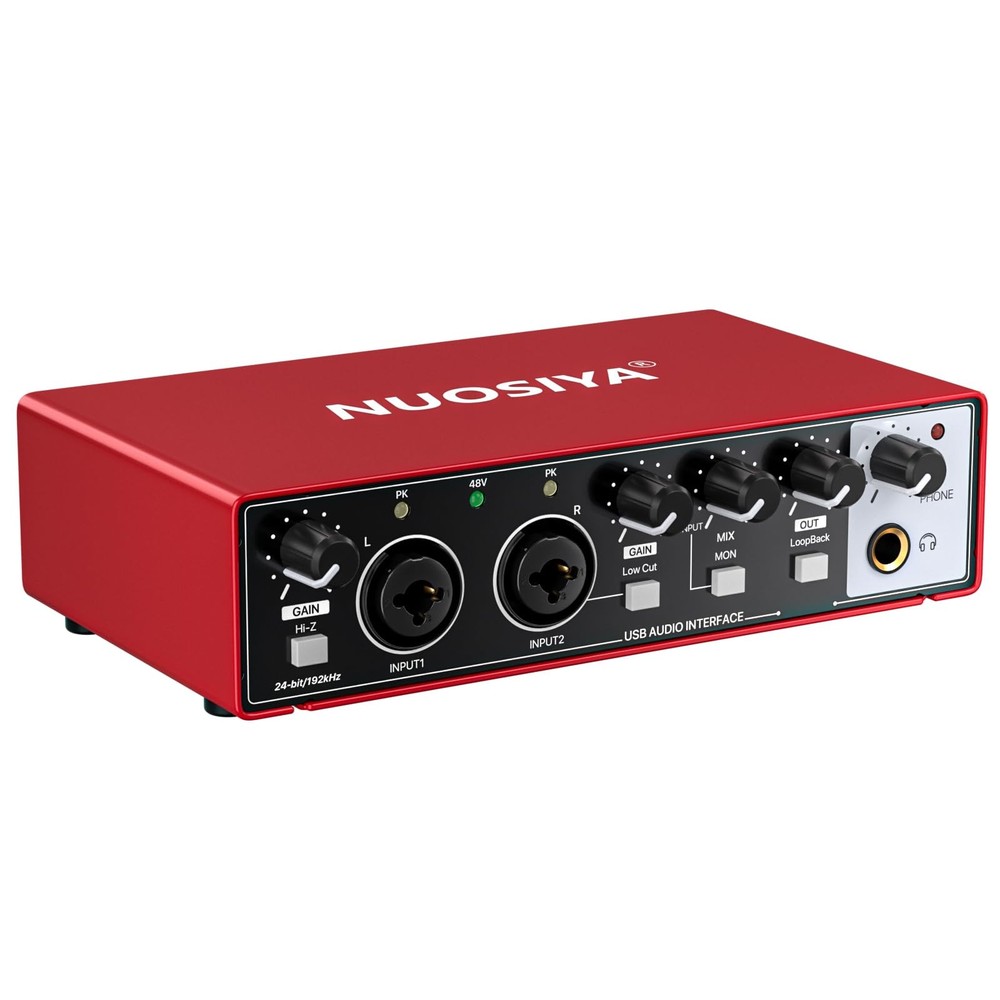 USB Audio Interface for PC Computer Recording Music, Red 2x2 Guitar Audio Int...