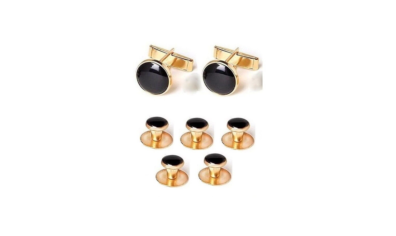 NEW Gold Black Tuxxman Tuxedo Cuff links Shirt 5 Studs Formal Set Tux TUXXMAN