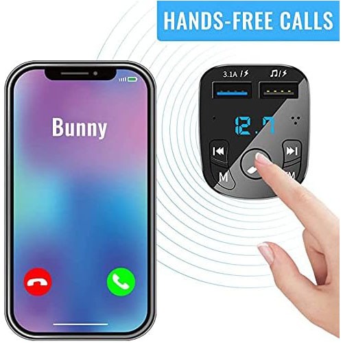 Bluetooth 5.0 Car Wireless FM Transmitter Adapter 2USB PD Charger Hands-Free