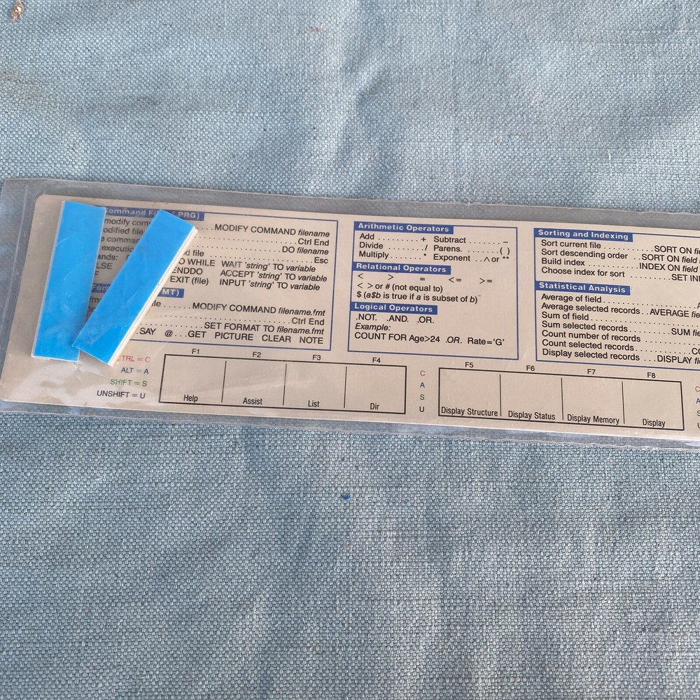 MicroRef Keyboard Template Kit dBase III Plus NEW Vintage PC Computer 18" Long