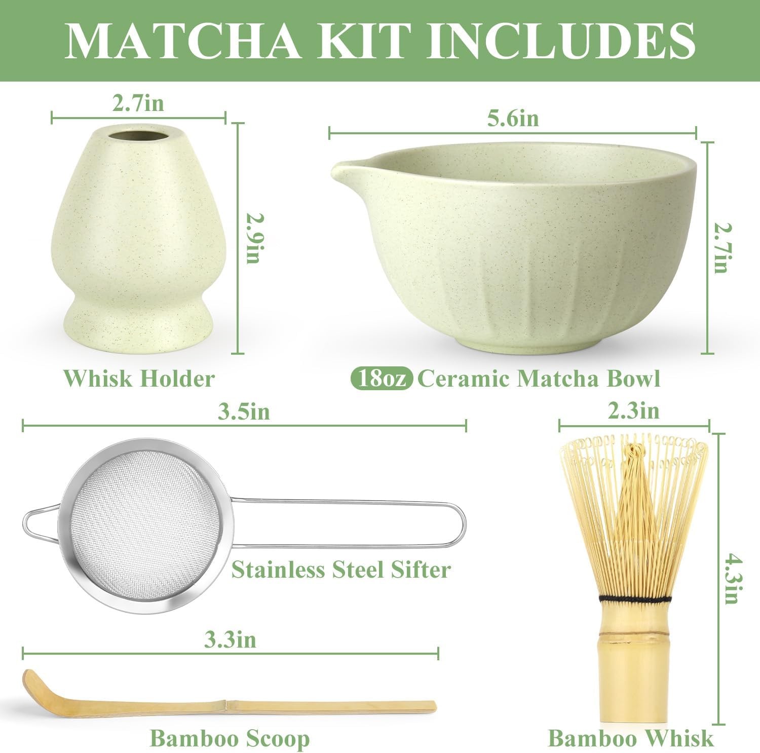 Matcha Whisk Set, Matcha Bowl with Spout, Matcha Whisk & Holder, Stainless