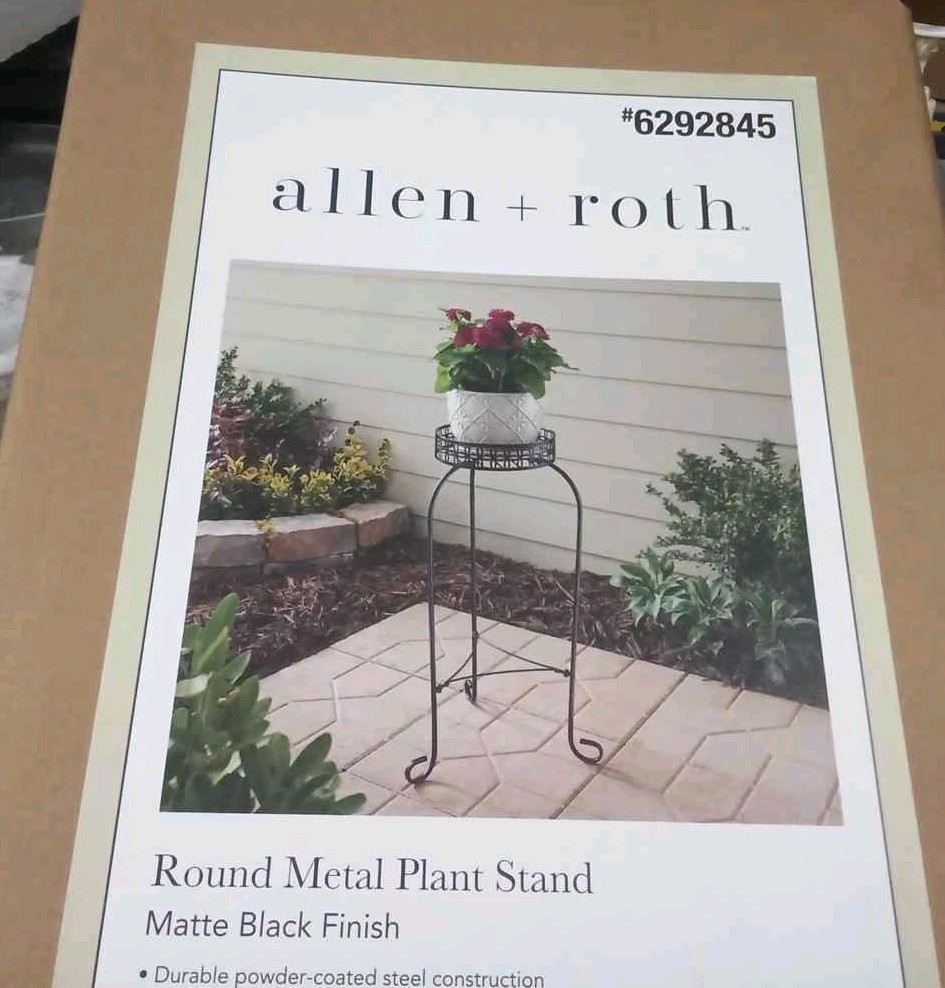 allen + roth 27.3-in H x 10-in W Black Indoor/Outdoor Round Steel Plant Stand