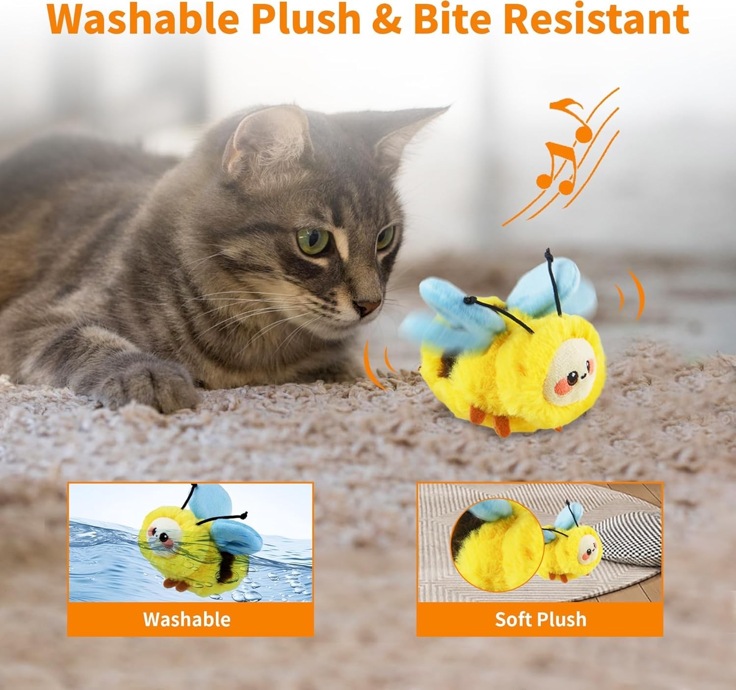 Cat Toy, Motion Activated, Flapping and Chirping Cat Toy with Catnip (Moving Bee