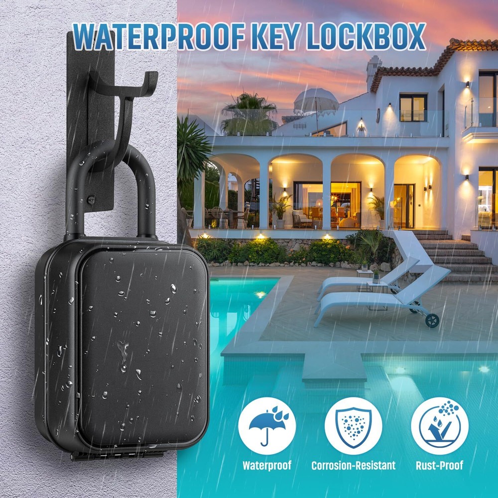 Portable Key Lock Box Waterproof Sturdy Lock Box for Keys with Code Hide a Ke...