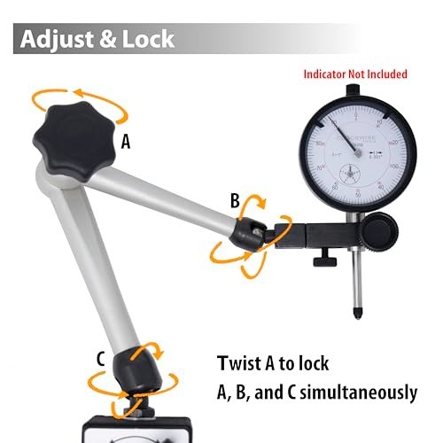 Magnetic Base Stand for Digital Dial Indicators - 176lbs Pull, Adjustable Arm