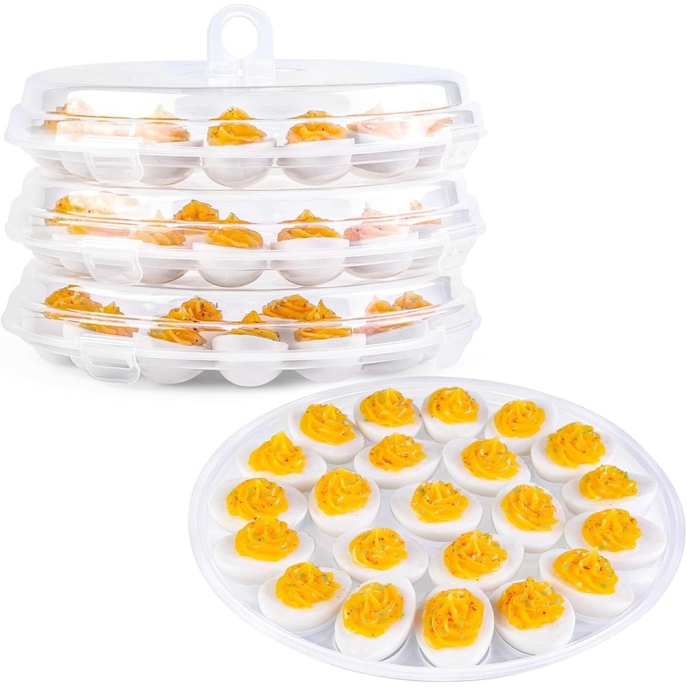 HAKSEN Deviled Egg Containers with Lid, 3PCS Deviled Egg Platter Carrier Hold...