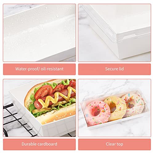 Charcuterie Boxes with Clear Lids, 50 Pack White Bakery Boxes, Cookie Boxes, ...