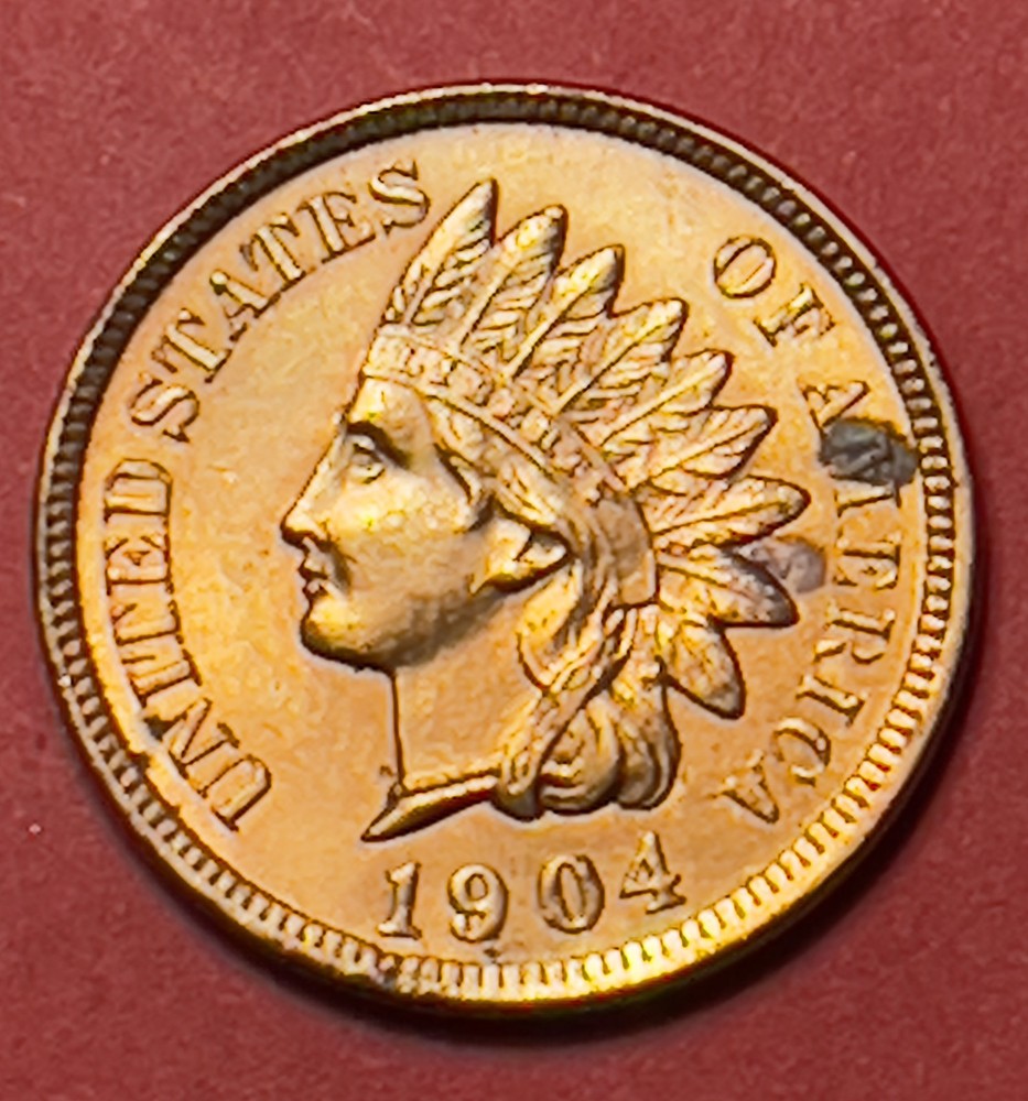 1904 Indian Head Cent,  Red,  Gem Uncirculated.
