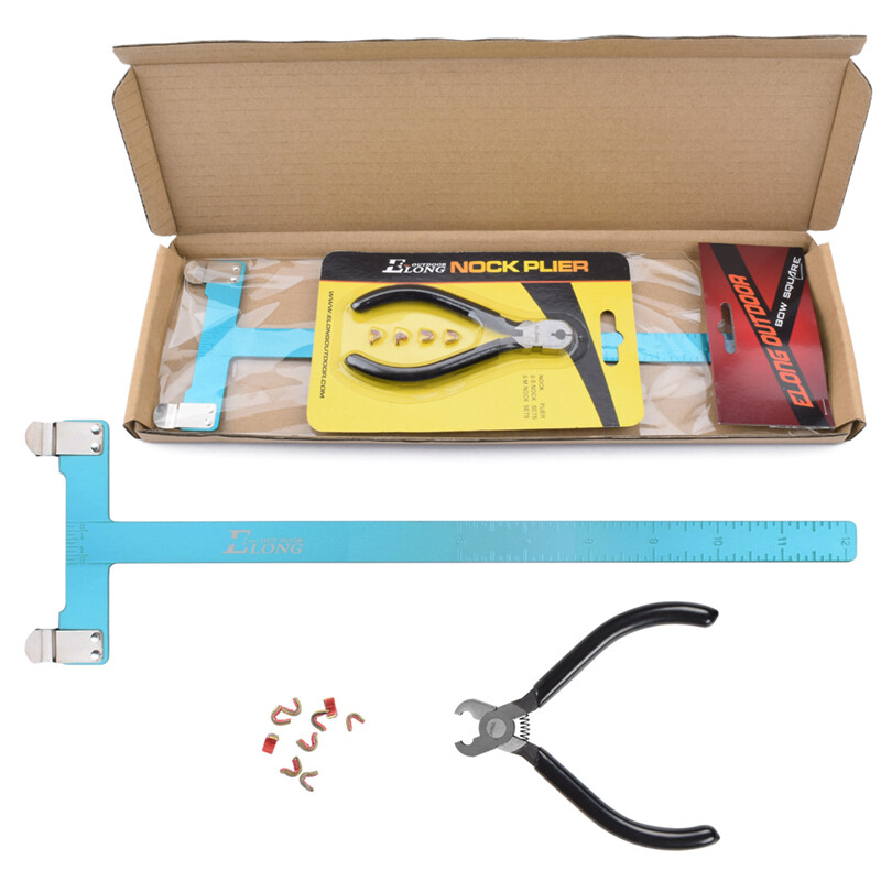 Archery Nock Pliers Set + 4 String Nocking Points + Bow T Square Blue