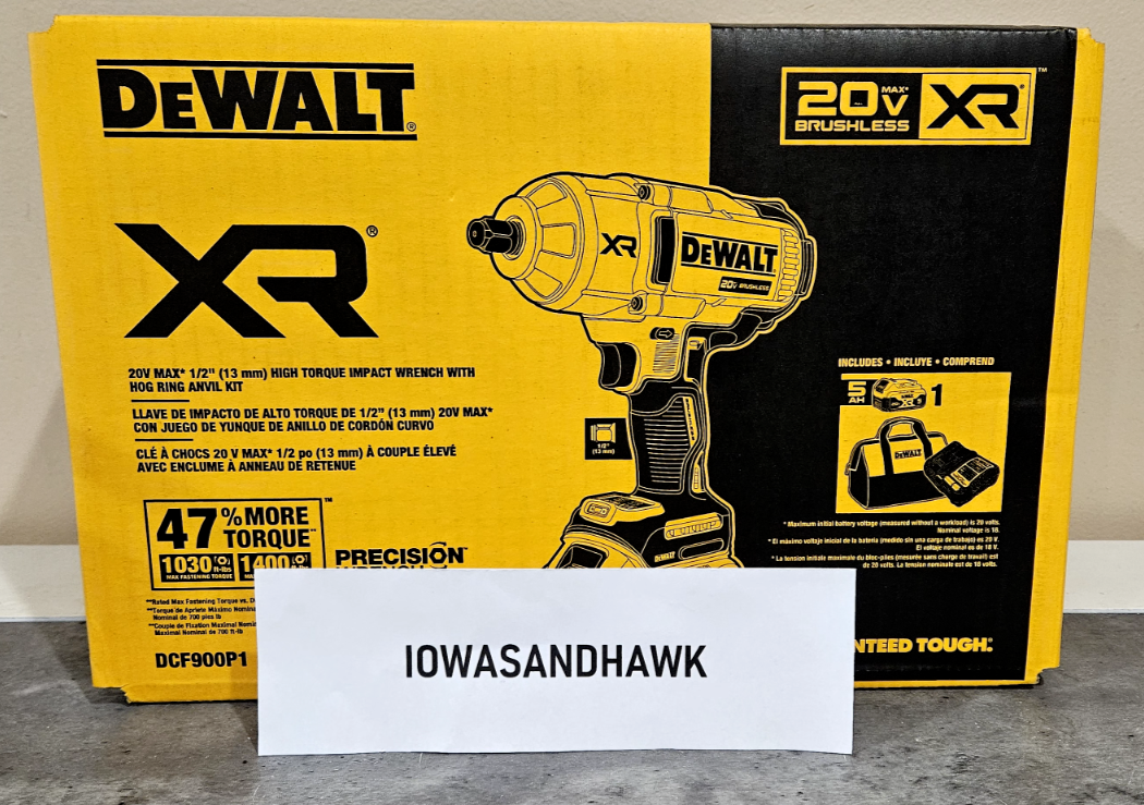 DeWalt 20v Brushless XR 1/2" High Torque Impact Wrench Hog Ring Anvil DCF900P1