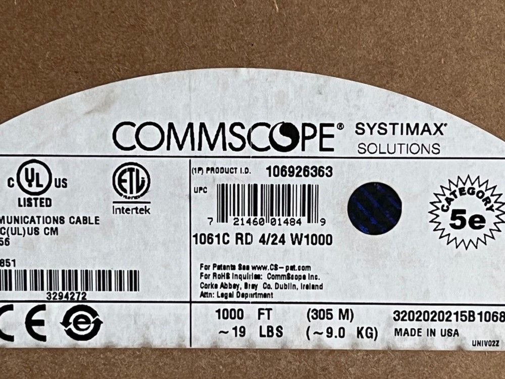 Commscope Systimax powerSum Cat5e (RED) Non-Plenum 1000’ 🧨