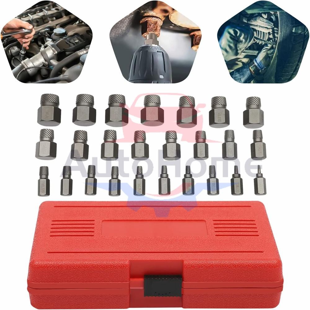 25Pcs Screw Extractor Set Hex Head Multi-Spline Easy Out Bolt Extractor Set