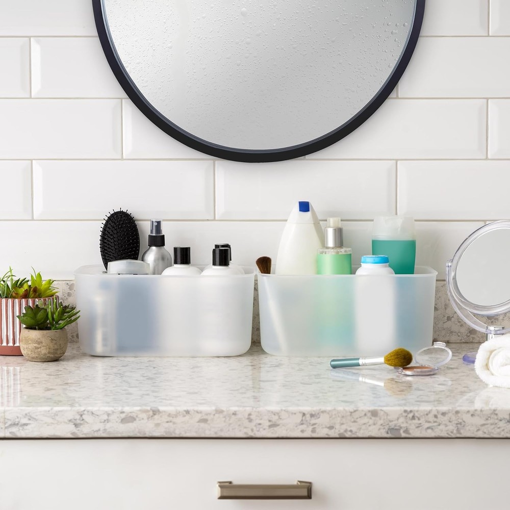 IRIS USA 7 Qt. Plastic Basket Storage Bins W/ Lids Small 4-Pack Stackable Lidded