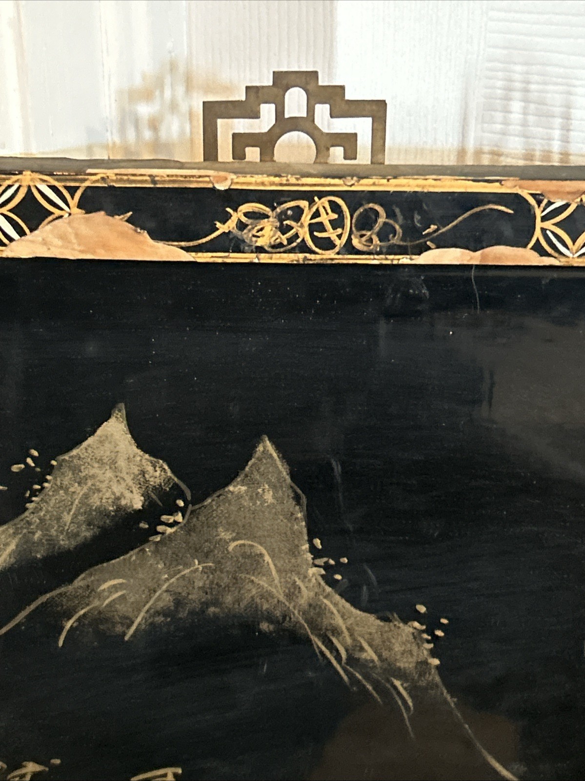 3 Vintage Laquered Asian With Mother of Pearl Panels 12”x 36” 2 Sets Available