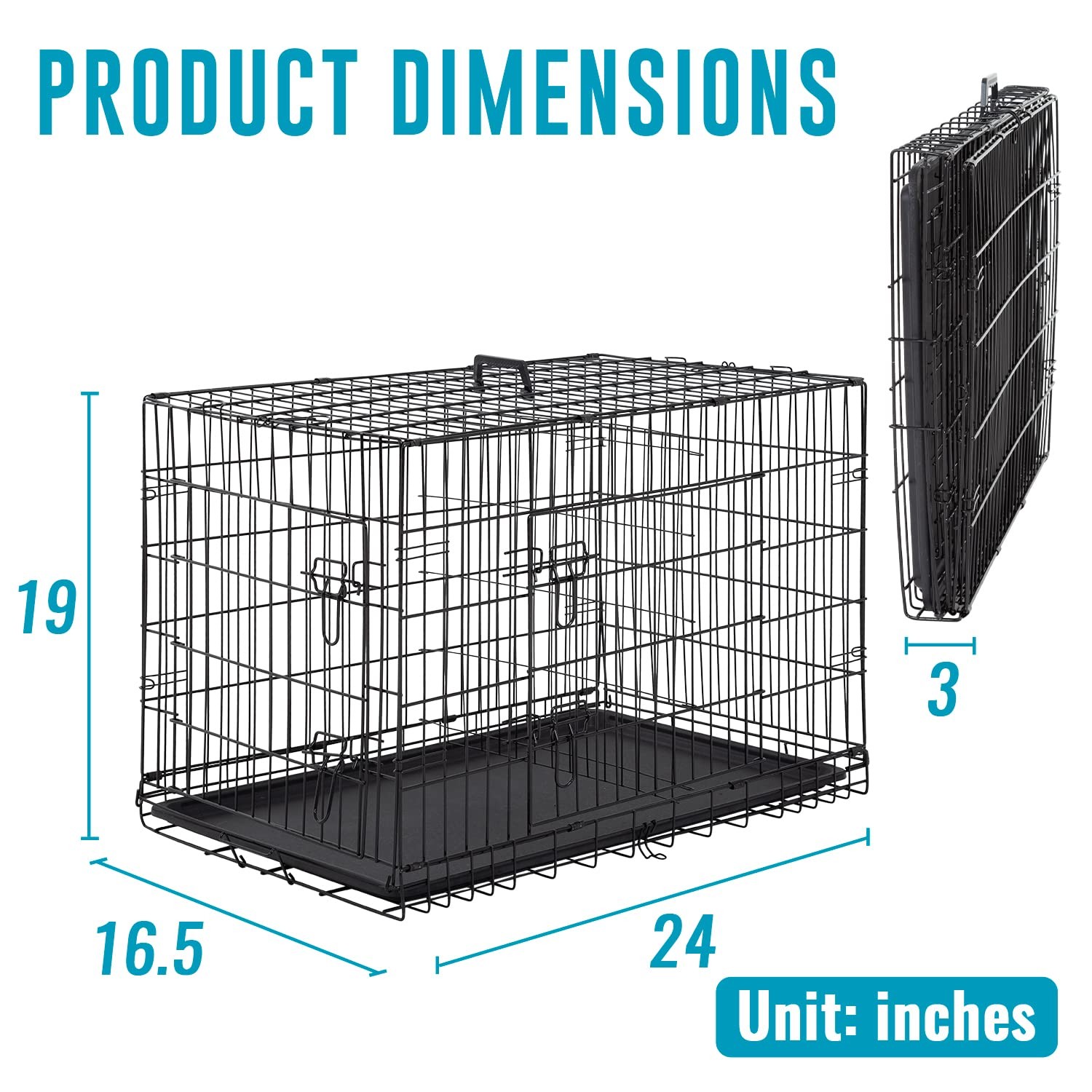 24'' Small Dogs Folding Metal WirePet Cage 2 Door W/Divider Panel Indoor Outdoor