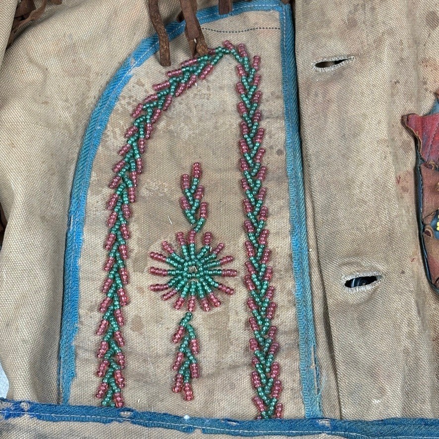 Antique Native American Canvas Beaded Ceremonial Fringe Jacket Coat Metis Cree