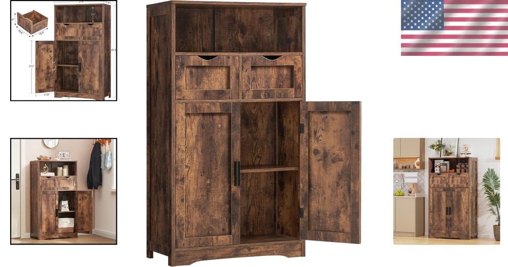 Rustic Brown 2-Drawer Cabinet with Adjustable Shelves
