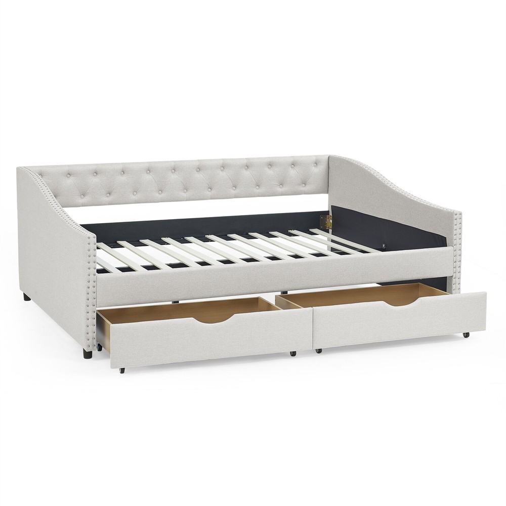 Full Size Daybed Upholstered Bed Frame Sofa Bed with 2 Storage Drawers US