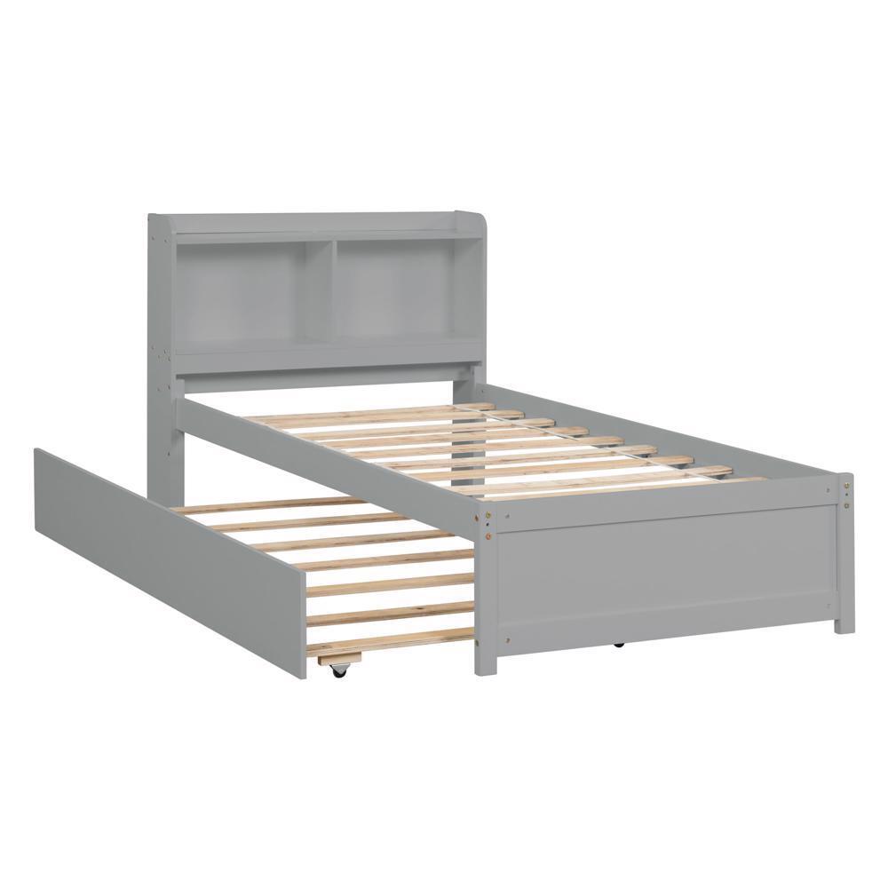 Space-Optimizing Design Twin Bed with Trundle and Bookcase Grey