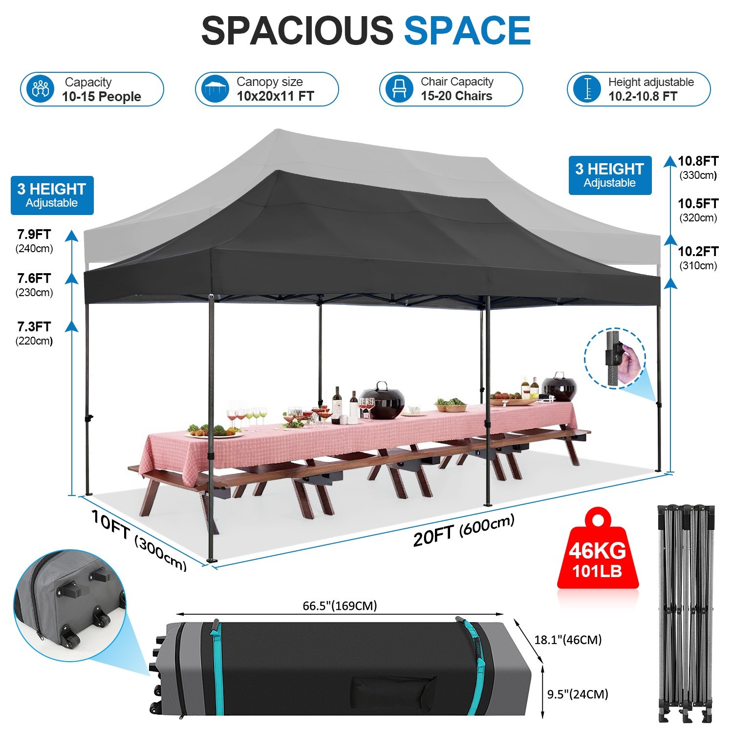 10x20ft Heavy Duty Pop up Canopy Tent Waterproof Outdoor Wedding Party Gazebo