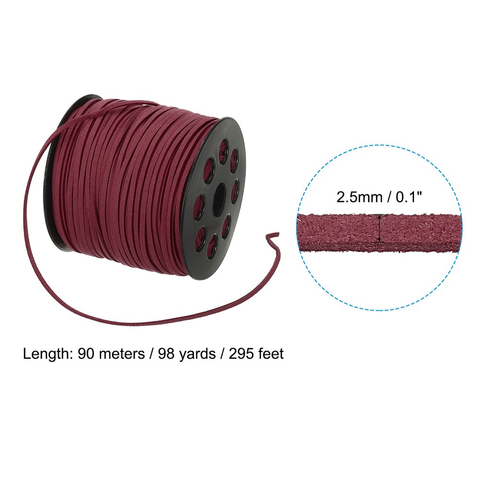 Suede Lanyard String with Roll Spool 98 Yard, Flat Microfiber Cord, Wine Red