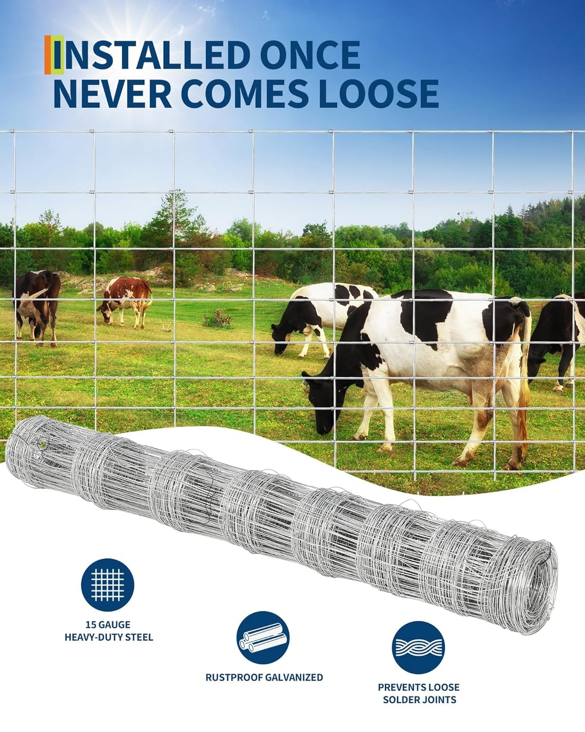 Farm Fence 4/5/6FT x 328FT 4/5FT x 164FT Galvanized Cattle Animals Protection