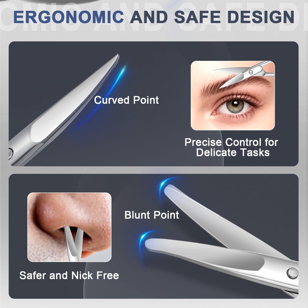 Small Eyebrow Scissors, Stainless Steel Trimming Scissors with Rounded Tips