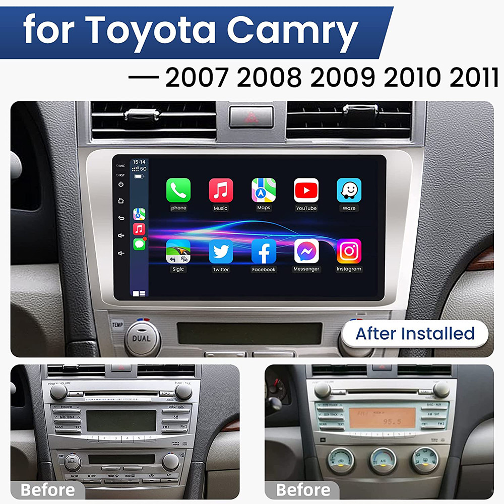 For Toyota Camry 2007-2011 Android 13 Apple CarPlay Car Stereo Radio GPS Navi