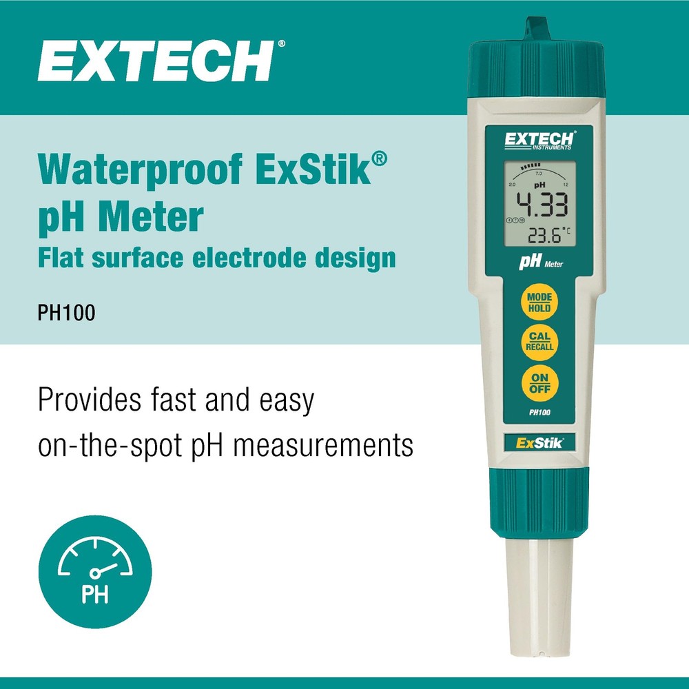 Extech PH100 ExStik II Waterproof pH Meter with Temperature Display