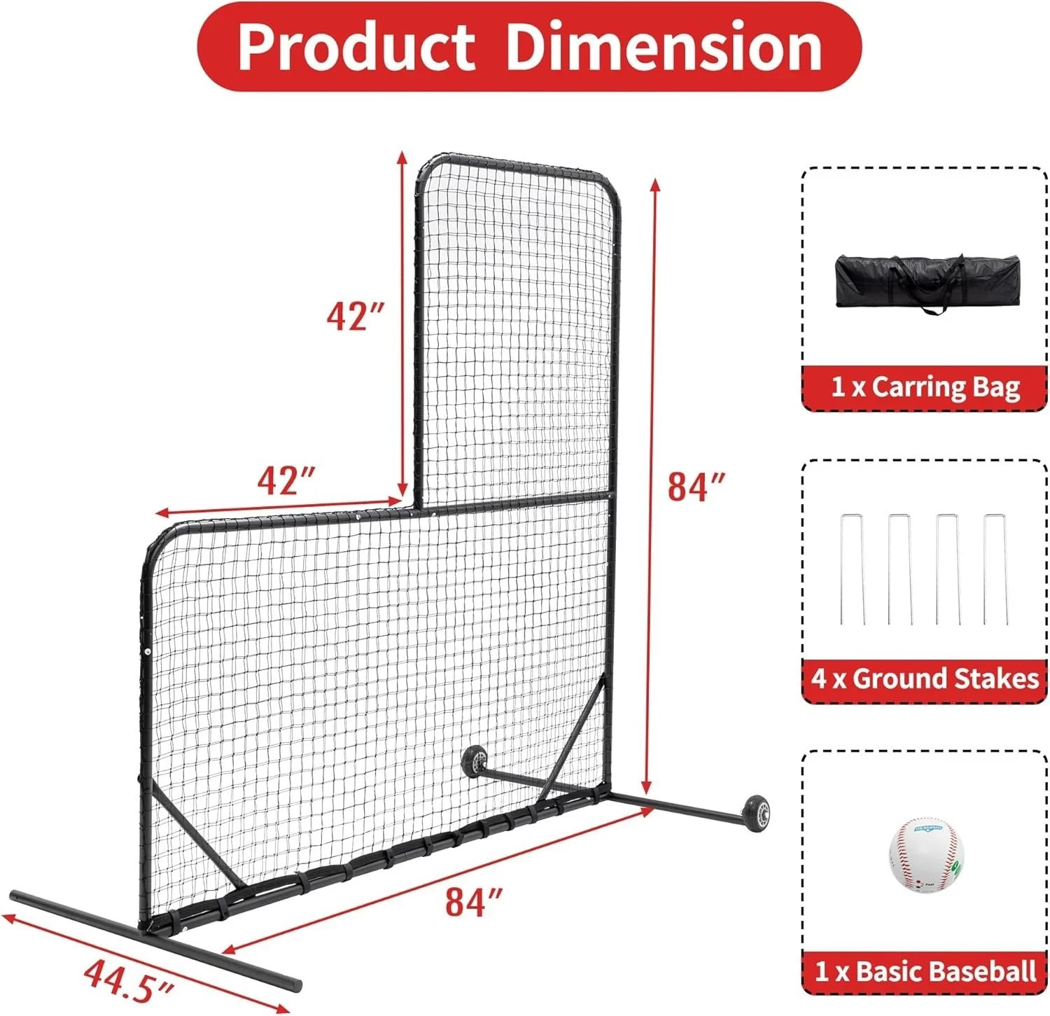 L-Shaped Hitting Cage, Baseball Hitting Net, Pitching and Hitting Protection Net