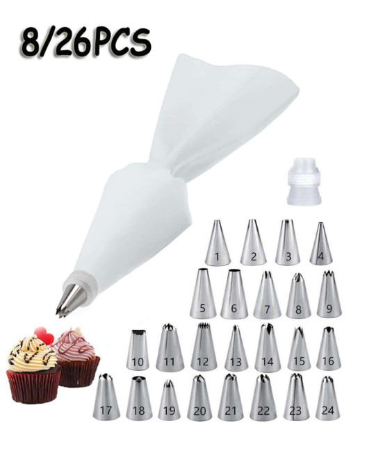 26 Pcs Cake Decorating Kit | Piping Bag Tips Coupler – Baking Tools Set