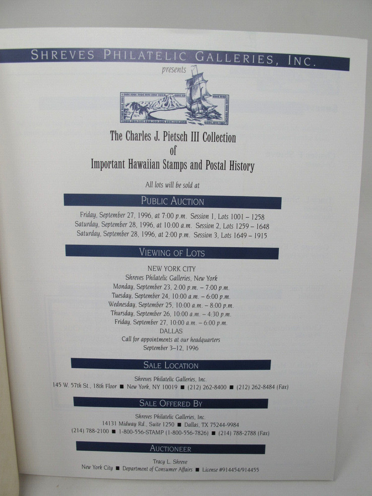 Charles J. Pietsch III Collection Important Hawaiian Stamps Postal History 1996