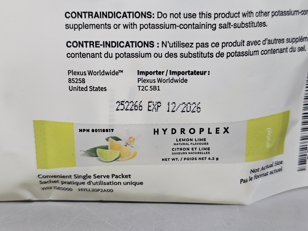 Plexus Hydroplex Lemon Lime - 20 packets -Exp 12/26 - New! Sealed!