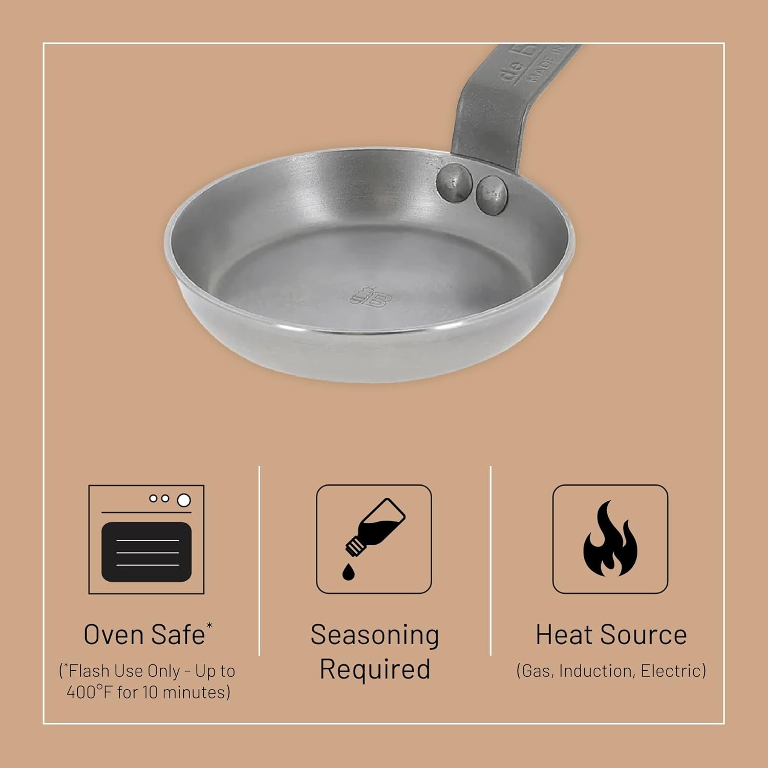 De Buyer 5612.12 Mineral B Round Carbon Steel Egg & Pancake Pan, Nonstick, 4.75"