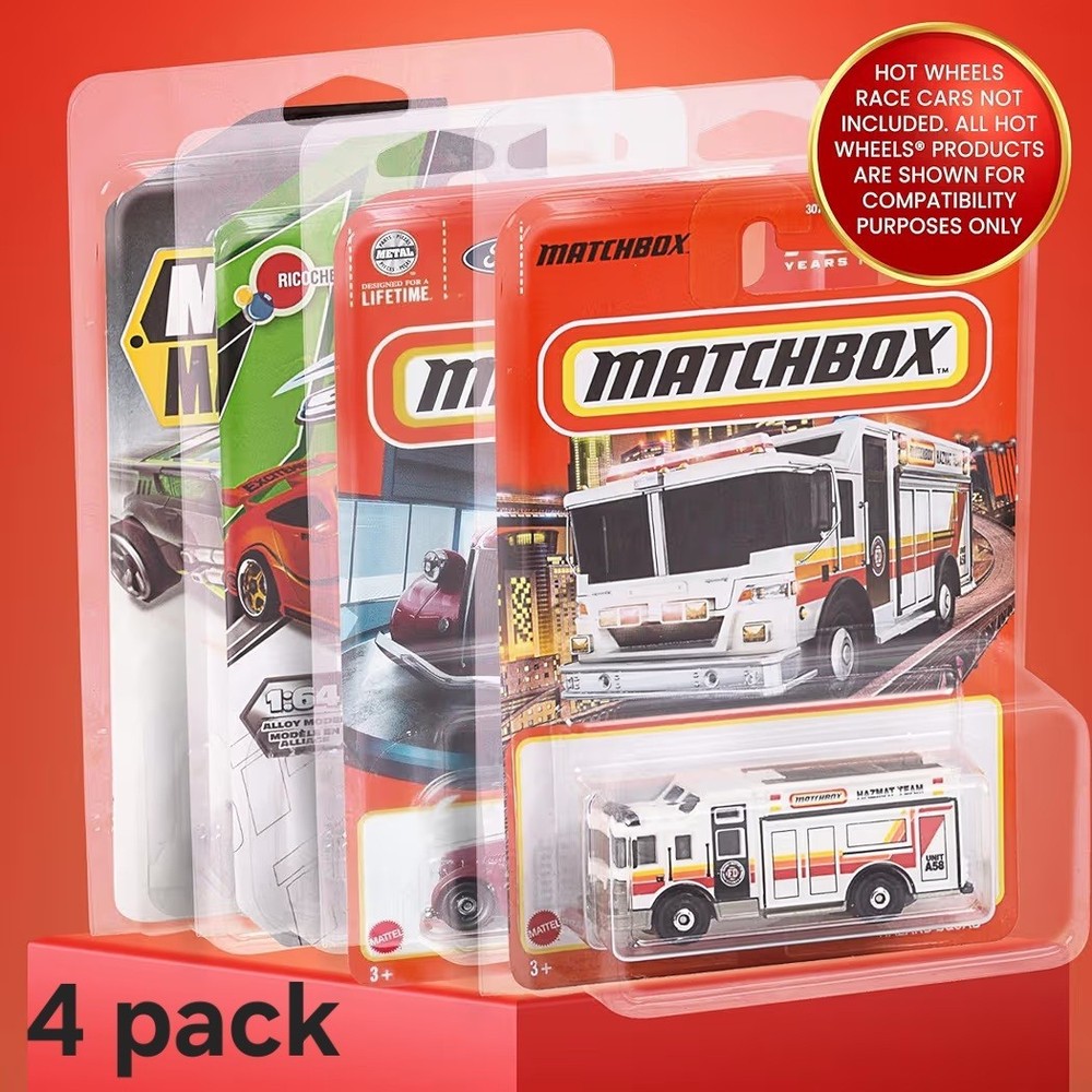 4-Pack Clear Protector Case Plastic Display Hot Wheels & Matchbox Basic Cars