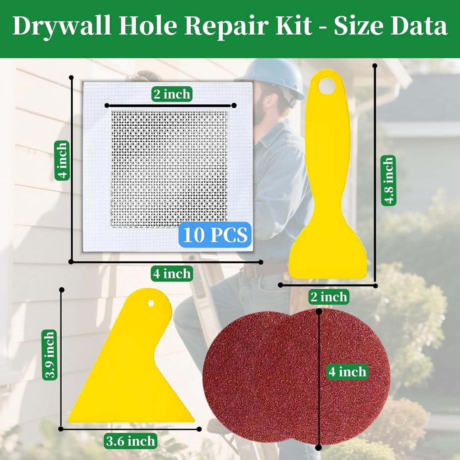 14 Pack Drywall Repair Kit, 4" Self-Adhesive Wall Patch with Tools